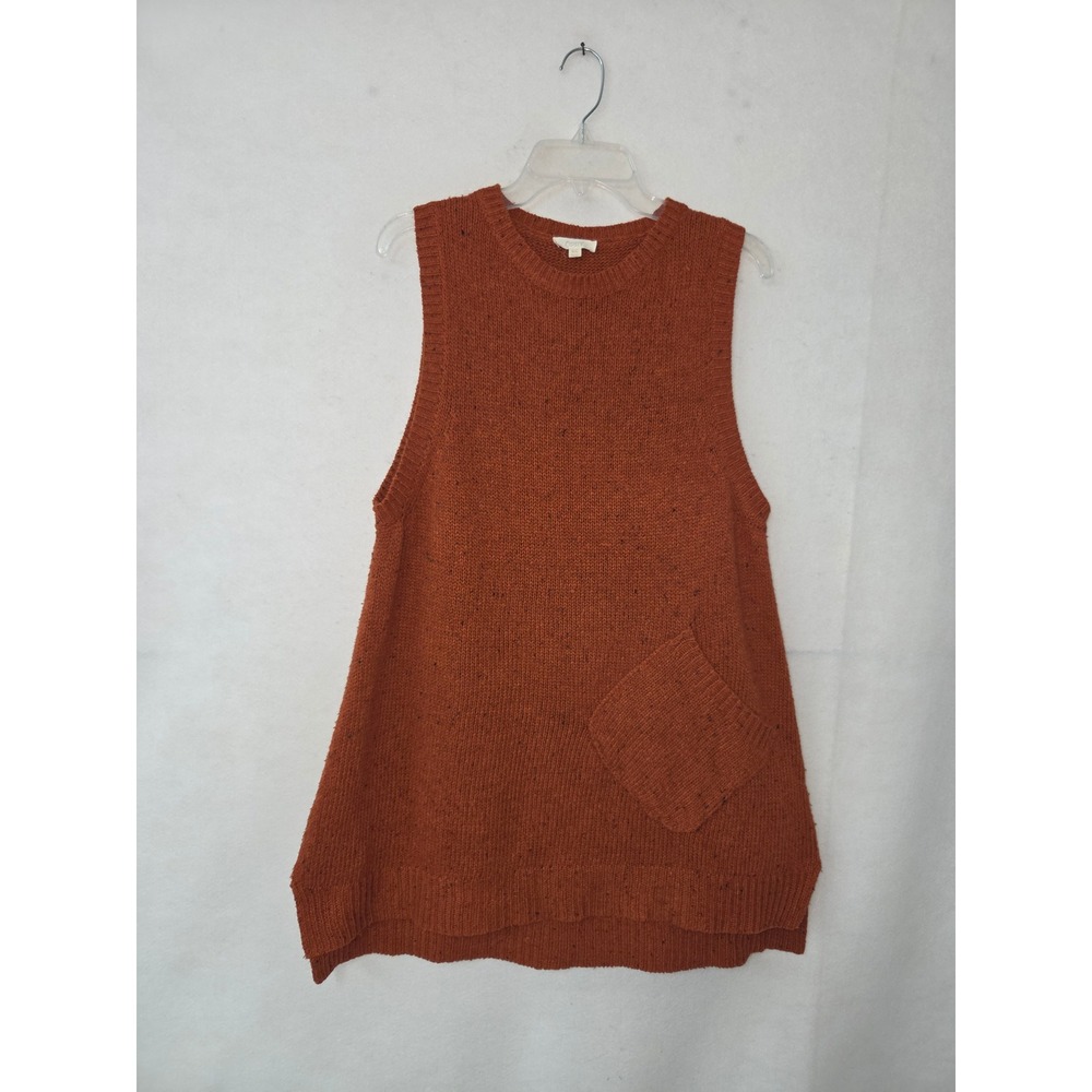 Oddi Sweater Vest‎ Women ML Rust Orange Confetti Knit Pocket Longline IT20298